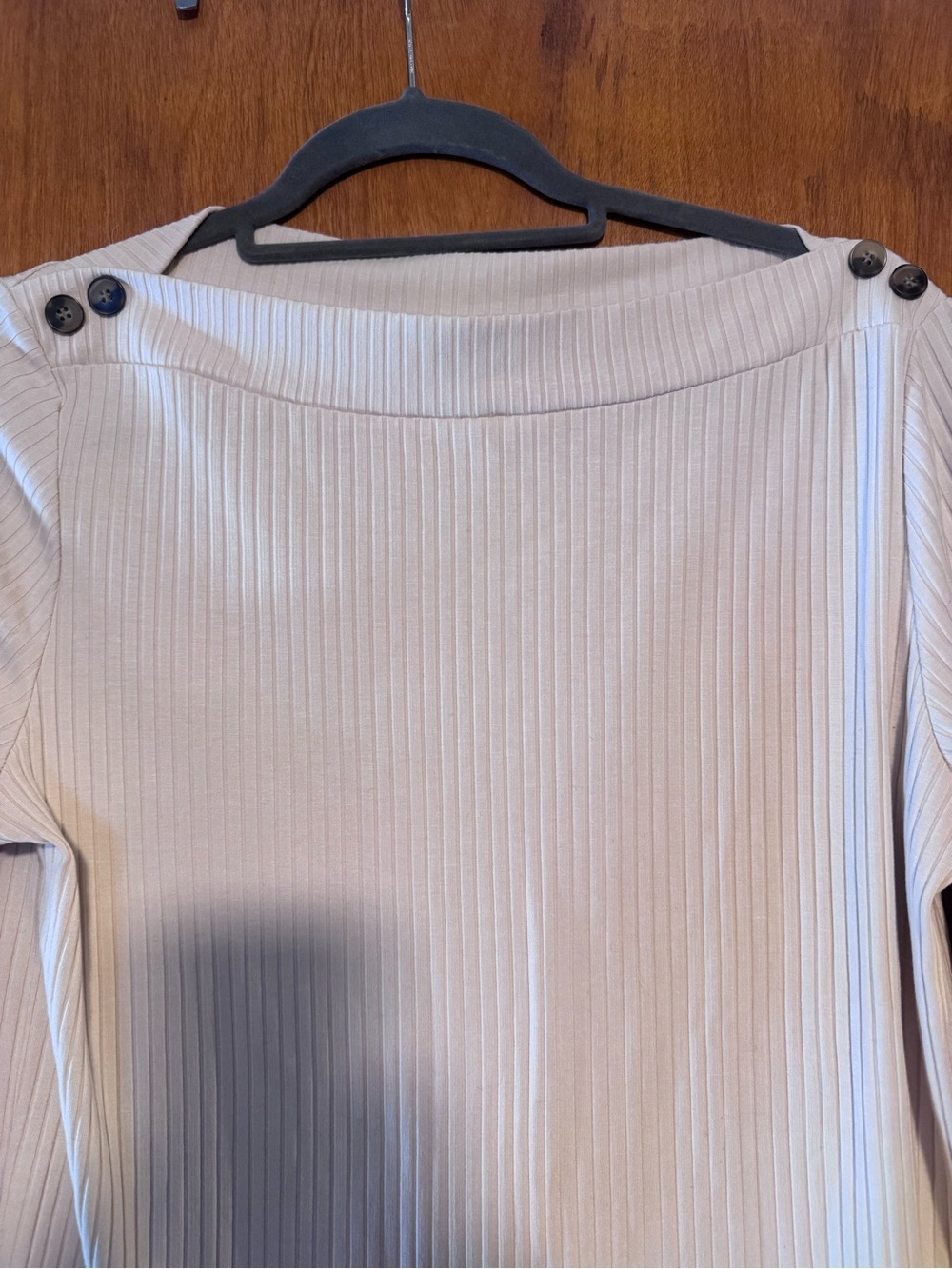 LOFT Ribbed Long-Sleeve Boatneck Top in Light Beige